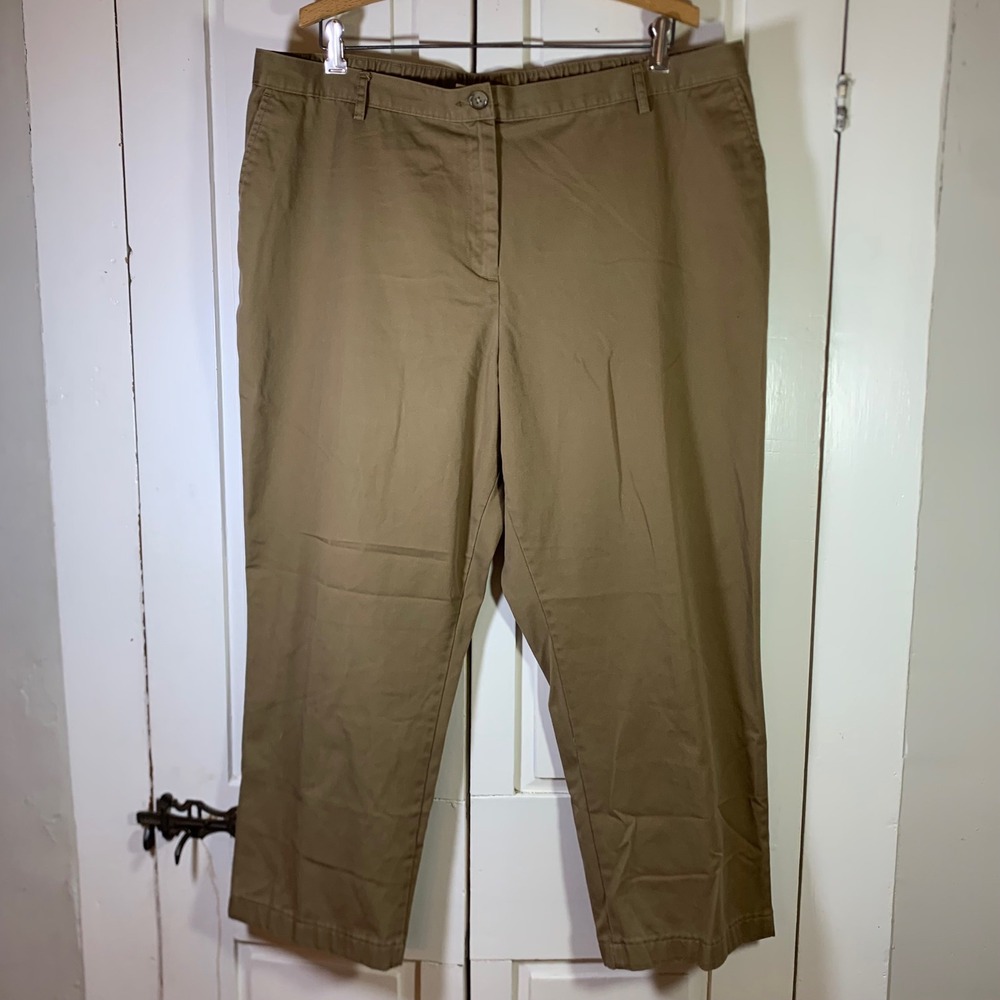 Lands End Womens 20W Petite Khaki Chino Pants Fit 3 Elastic Back Cropped‎ V3378